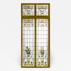 Pair of double stained glass windows and their transoms circa 1880 - 1206054