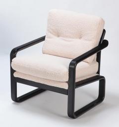 Pair of ebonized French open armchairs recently upholstered in Boucle fabric  - 3242925