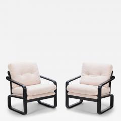 Pair of ebonized French open armchairs recently upholstered in Boucle fabric  - 3243884