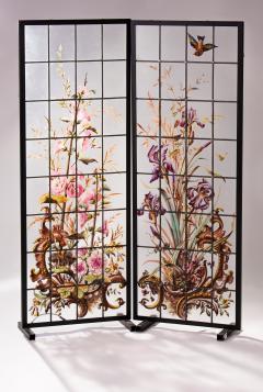 Pair of enameled stained glass panels France circa 1880 - 1460496