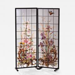 Pair of enameled stained glass panels France circa 1880 - 1462768