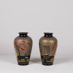 Pair of enamelled metal chinoiserie vases 1930s - 4304208