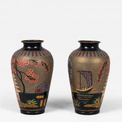 Pair of enamelled metal chinoiserie vases 1930s - 4306049