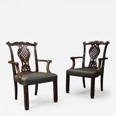 Pair of fine quality Chippendale style mahogany open armchairs - 4811113