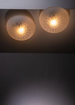 Pair of frosted glass flush mount ceiling lamps - 2440831
