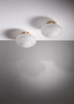 Pair of frosted glass flush mount ceiling lamps - 3072440