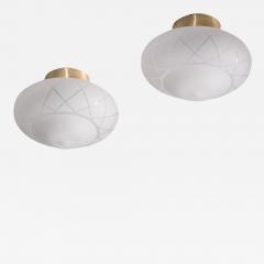 Pair of frosted glass flush mount ceiling lamps - 3074313
