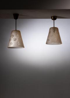 Pair of frosted glass pendant with flower motifs - 2711239