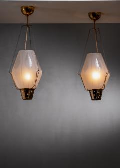 Pair of frosted glass pendants - 3389044