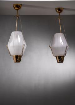 Pair of frosted glass pendants - 3389045