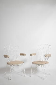 Pair of garden white wrought iron chairs 1960s  - 4684442