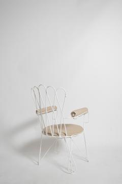 Pair of garden white wrought iron chairs 1960s  - 4684444