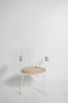 Pair of garden white wrought iron chairs 1960s  - 4684445