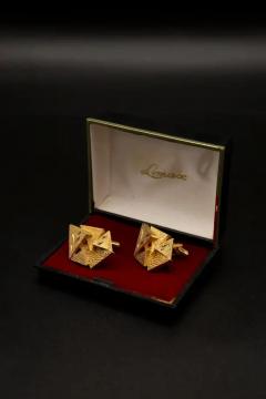 Pair of gilded metal cufflinks Vintage Italian brutalist - 3699055