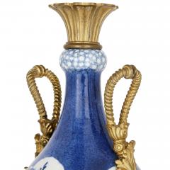 Pair of gilt bronze and Chinese blue and white porcelain vases - 1255963