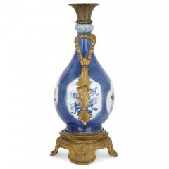 Pair of gilt bronze and Chinese blue and white porcelain vases - 1255964