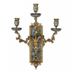 Pair of gilt bronze and enamel sconces in the Japonisme style - 2093580