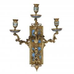 Pair of gilt bronze and enamel sconces in the Japonisme style - 2093581