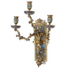 Pair of gilt bronze and enamel sconces in the Japonisme style - 2093582