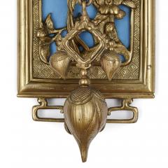 Pair of gilt bronze and enamel sconces in the Japonisme style - 2093584