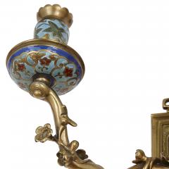 Pair of gilt bronze and enamel sconces in the Japonisme style - 2093585
