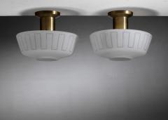 Pair of glass and brass ceiling lamps - 4500131
