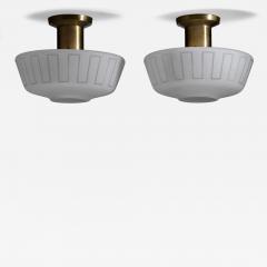 Pair of glass and brass ceiling lamps - 4504021