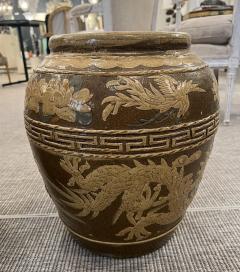 Pair of glazed ceramic Chinese export planters with a dragon motif and Greek key - 3287513