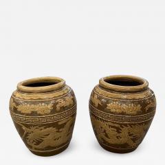 Pair of glazed ceramic Chinese export planters with a dragon motif and Greek key - 3292250