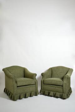 Pair of green fabric fringe armchairs 1940s  - 4695718
