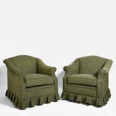 Pair of green fabric fringe armchairs 1940s  - 4702035