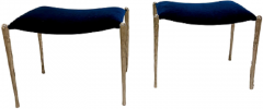 Pair of hammered and polished Iron Becnhes with Blue Cobalt Upholstering - 3925784