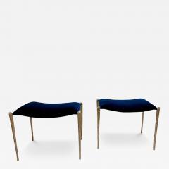 Pair of hammered and polished Iron Becnhes with Blue Cobalt Upholstering - 3930997