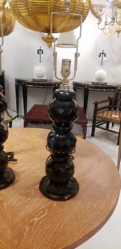 Pair of hand etched black table lamps - 1687949