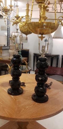 Pair of hand etched black table lamps - 1687951