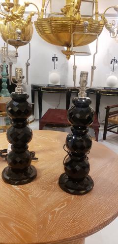 Pair of hand etched black table lamps - 1687952