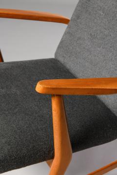 Pair of handcrafted Italian armchairs of the 1950s in beech and grey alpaca - 3468300