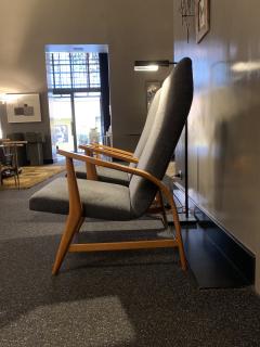 Pair of handcrafted Italian armchairs of the 1950s in beech and grey alpaca - 3468355