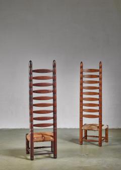 Pair of high back ladder chairs with goatskin seating 1960s - 800165