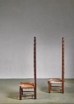 Pair of high back ladder chairs with goatskin seating 1960s - 800166