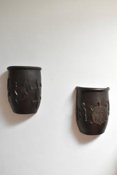 Pair of important wooden carved wall sconces 1960s  - 4683159