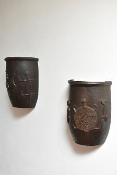 Pair of important wooden carved wall sconces 1960s  - 4683160