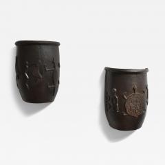 Pair of important wooden carved wall sconces 1960s  - 4683359