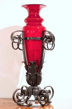 Pair of iron and red glass vases Italy 1920 - 925010
