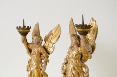 Pair of lacquered and gilded wood angels holding a cornucopia - 2728245