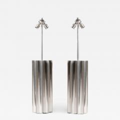 Pair of large 1970s stainless steel lamps - 911116