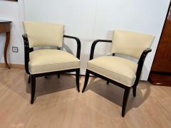 Pair of large Art Deco Armchairs Black Lacquer Creme Leather France 1930s - 2642898