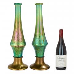 Pair of large Austrian Jugendstil glass and gilt metal vases - 4220951