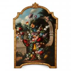 Pair of large Baroque style floral still life oil paintings - 3178313