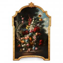 Pair of large Baroque style floral still life oil paintings - 3178314